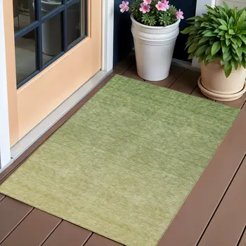 3' X 5' Artichoke Green And Fern Green Ombre Washable Indoor Outdoor Area Rug