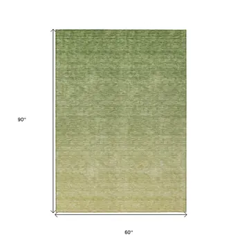 5' X 8' Artichoke Green And Fern Green Ombre Washable Indoor Outdoor Area Rug