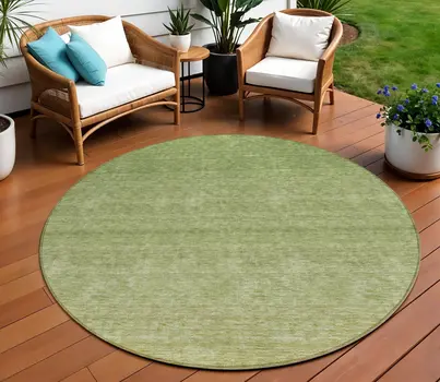 8' Artichoke Green And Fern Green Round Ombre Washable Indoor Outdoor Area Rug