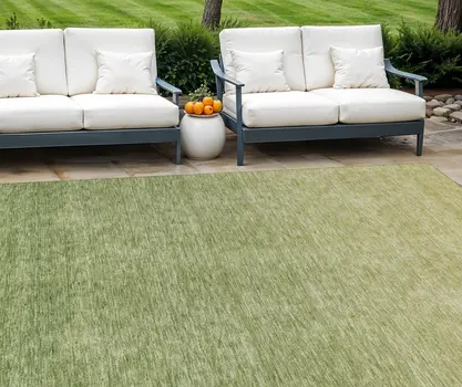 9' X 12' Artichoke Green And Fern Green Ombre Washable Indoor Outdoor Area Rug