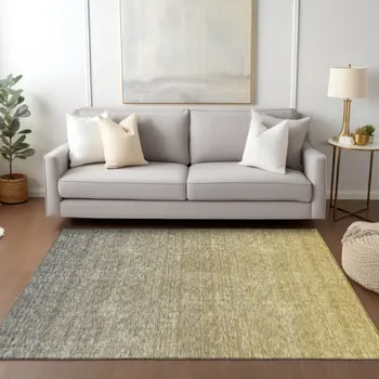 5' X 8' Gold Beige And Taupe Ombre Washable Indoor Outdoor Area Rug