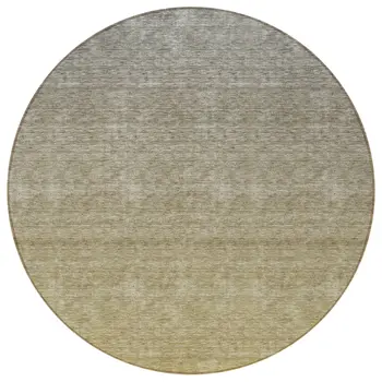 8' Gold Beige And Taupe Round Ombre Washable Indoor Outdoor Area Rug