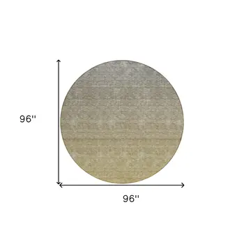 8' Gold Beige And Taupe Round Ombre Washable Indoor Outdoor Area Rug