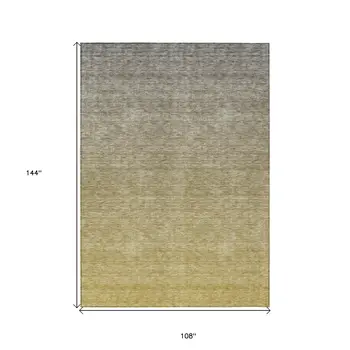 9' X 12' Gold Beige And Taupe Ombre Washable Indoor Outdoor Area Rug