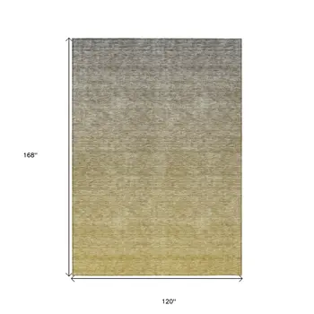 10' X 14' Gold Beige And Taupe Ombre Washable Indoor Outdoor Area Rug
