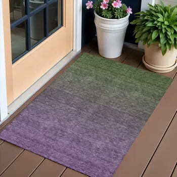3' X 5' Purple Charcoal And Green Ombre Washable Indoor Outdoor Area Rug