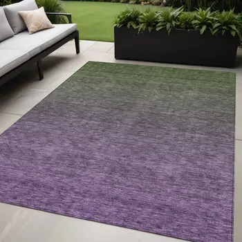 5' X 8' Purple Charcoal And Green Ombre Washable Indoor Outdoor Area Rug