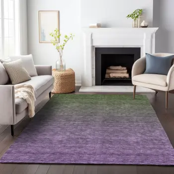 5' X 8' Purple Charcoal And Green Ombre Washable Indoor Outdoor Area Rug