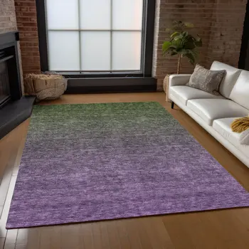5' X 8' Purple Charcoal And Green Ombre Washable Indoor Outdoor Area Rug