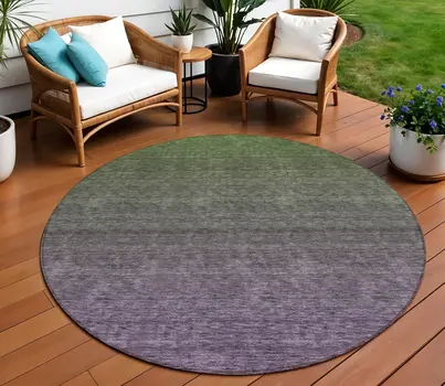8' Purple Charcoal And Green Round Ombre Washable Indoor Outdoor Area Rug