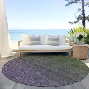 8' Purple Charcoal And Green Round Ombre Washable Indoor Outdoor Area Rug
