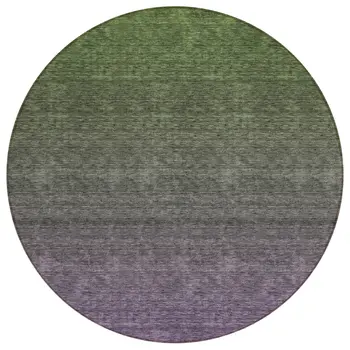 8' Purple Charcoal And Green Round Ombre Washable Indoor Outdoor Area Rug