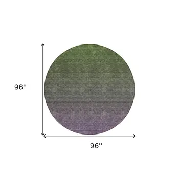 8' Purple Charcoal And Green Round Ombre Washable Indoor Outdoor Area Rug