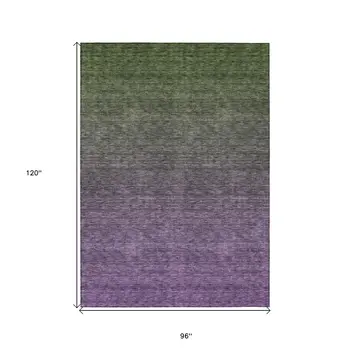 8' X 10' Purple Charcoal And Green Ombre Washable Indoor Outdoor Area Rug