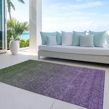 8' X 10' Purple Charcoal And Green Ombre Washable Indoor Outdoor Area Rug