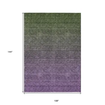 9' X 12' Purple Charcoal And Green Ombre Washable Indoor Outdoor Area Rug