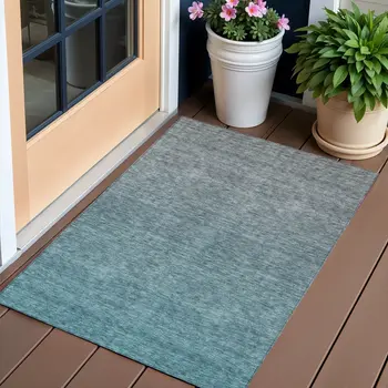 3' X 5' Teal Blue Gray And Charcoal Ombre Washable Indoor Outdoor Area Rug
