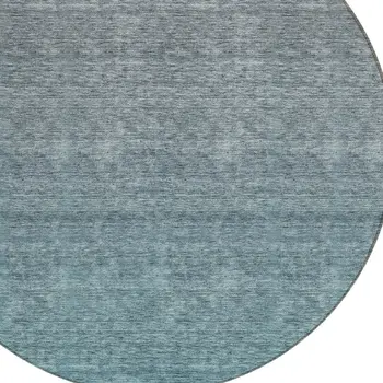 8' Teal Blue Gray And Charcoal Round Ombre Washable Indoor Outdoor Area Rug
