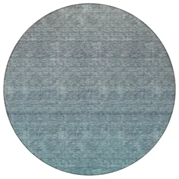 8' Teal Blue Gray And Charcoal Round Ombre Washable Indoor Outdoor Area Rug