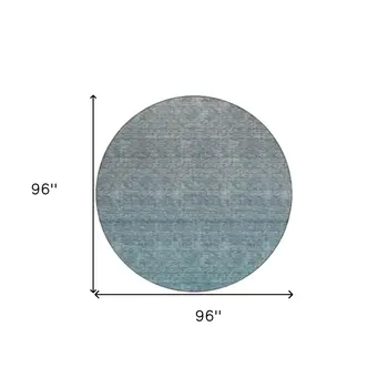 8' Teal Blue Gray And Charcoal Round Ombre Washable Indoor Outdoor Area Rug