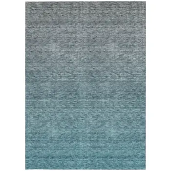 8' X 10' Teal Blue Gray And Charcoal Ombre Washable Indoor Outdoor Area Rug