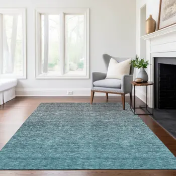 8' X 10' Teal Blue Gray And Charcoal Ombre Washable Indoor Outdoor Area Rug