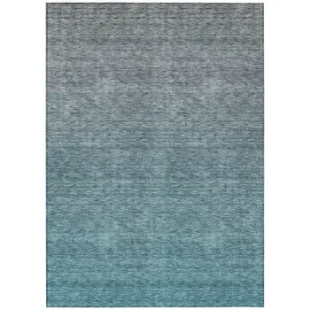9' X 12' Teal Blue Gray And Charcoal Ombre Washable Indoor Outdoor Area Rug