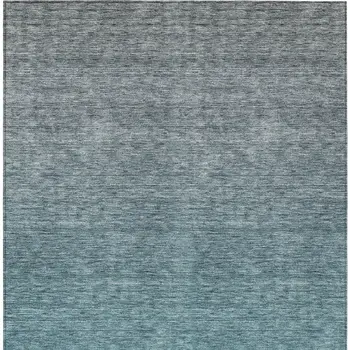 10' X 14' Teal Blue Gray And Charcoal Ombre Washable Indoor Outdoor Area Rug