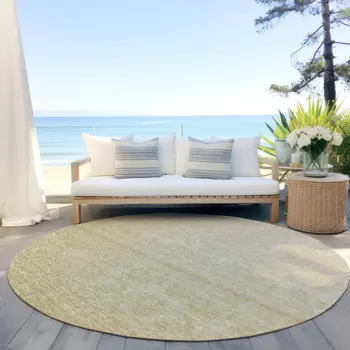 8' Wheat Gold And Tan Round Ombre Washable Indoor Outdoor Area Rug
