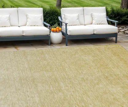 10' X 14' Wheat Gold And Tan Ombre Washable Indoor Outdoor Area Rug