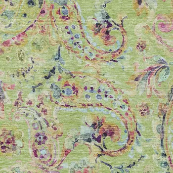 3' X 5' Artichoke Green And Pink Paisley Washable Indoor Outdoor Area Rug