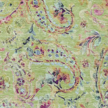 5' X 8' Artichoke Green And Pink Paisley Washable Indoor Outdoor Area Rug