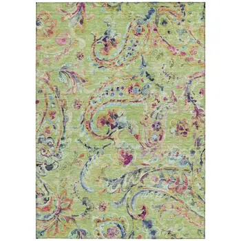 10' X 14' Artichoke Green And Pink Paisley Washable Indoor Outdoor Area Rug
