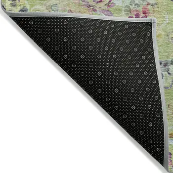 10' X 14' Artichoke Green And Pink Paisley Washable Indoor Outdoor Area Rug