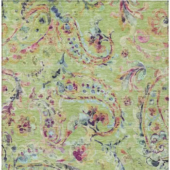 10' X 14' Artichoke Green And Pink Paisley Washable Indoor Outdoor Area Rug