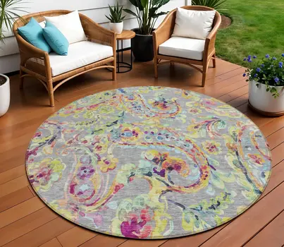 5' X 8' Fern Green And Artichoke Green Paisley Washable Indoor Outdoor Area Rug