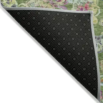 9' X 12' Fern Green And Artichoke Green Paisley Washable Indoor Outdoor Area Rug