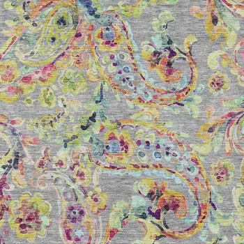 3' X 5' Gray Fern Green And Artichoke Green Paisley Washable Indoor Outdoor Area Rug