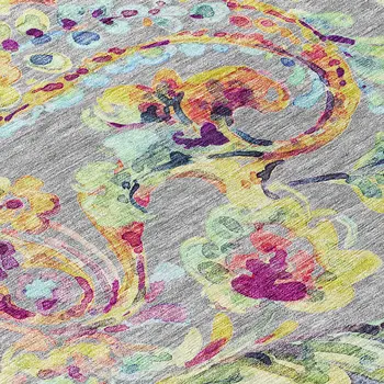 10' X 14' Gray Fern Green And Artichoke Green Paisley Washable Indoor Outdoor Area Rug