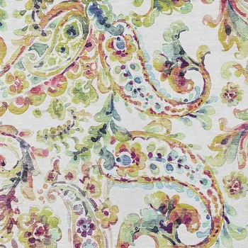 5' X 8' Ivory Fern Green And Artichoke Green Paisley Washable Indoor Outdoor Area Rug