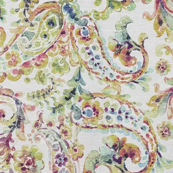 9' X 12' Ivory Fern Green And Artichoke Green Paisley Washable Indoor Outdoor Area Rug
