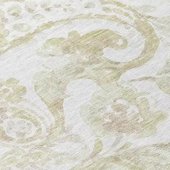 8' Beige Tan And Ivory Round Paisley Washable Indoor Outdoor Area Rug