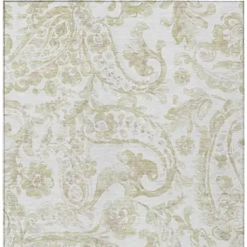 8' X 10' Beige Tan And Ivory Paisley Washable Indoor Outdoor Area Rug