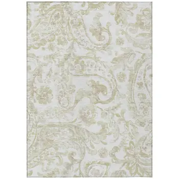 8' X 10' Beige Tan And Ivory Paisley Washable Indoor Outdoor Area Rug