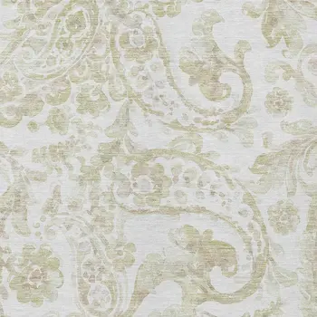 8' X 10' Beige Tan And Ivory Paisley Washable Indoor Outdoor Area Rug