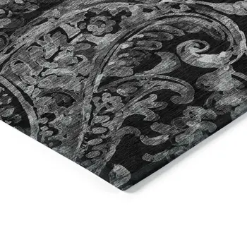 5' X 8' Black Gray And Charcoal Paisley Washable Indoor Outdoor Area Rug