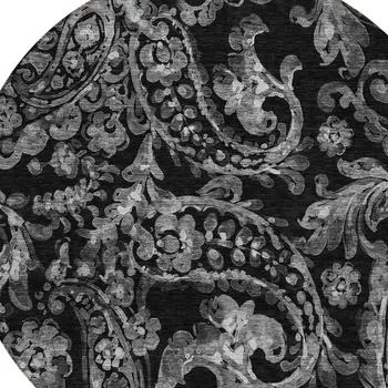 8' Black Gray And Charcoal Round Paisley Washable Indoor Outdoor Area Rug