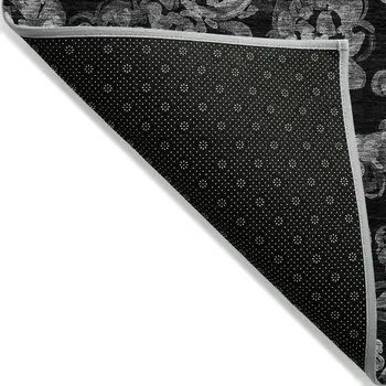 8' X 10' Black Gray And Charcoal Paisley Washable Indoor Outdoor Area Rug