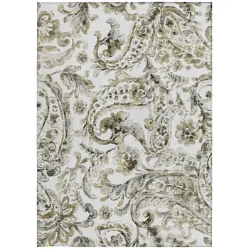 3' X 5' Brown Ivory And Tan Paisley Washable Indoor Outdoor Area Rug