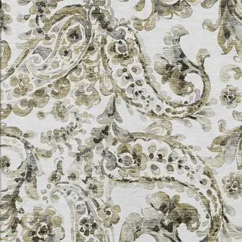 8' X 10' Brown Ivory And Tan Paisley Washable Indoor Outdoor Area Rug